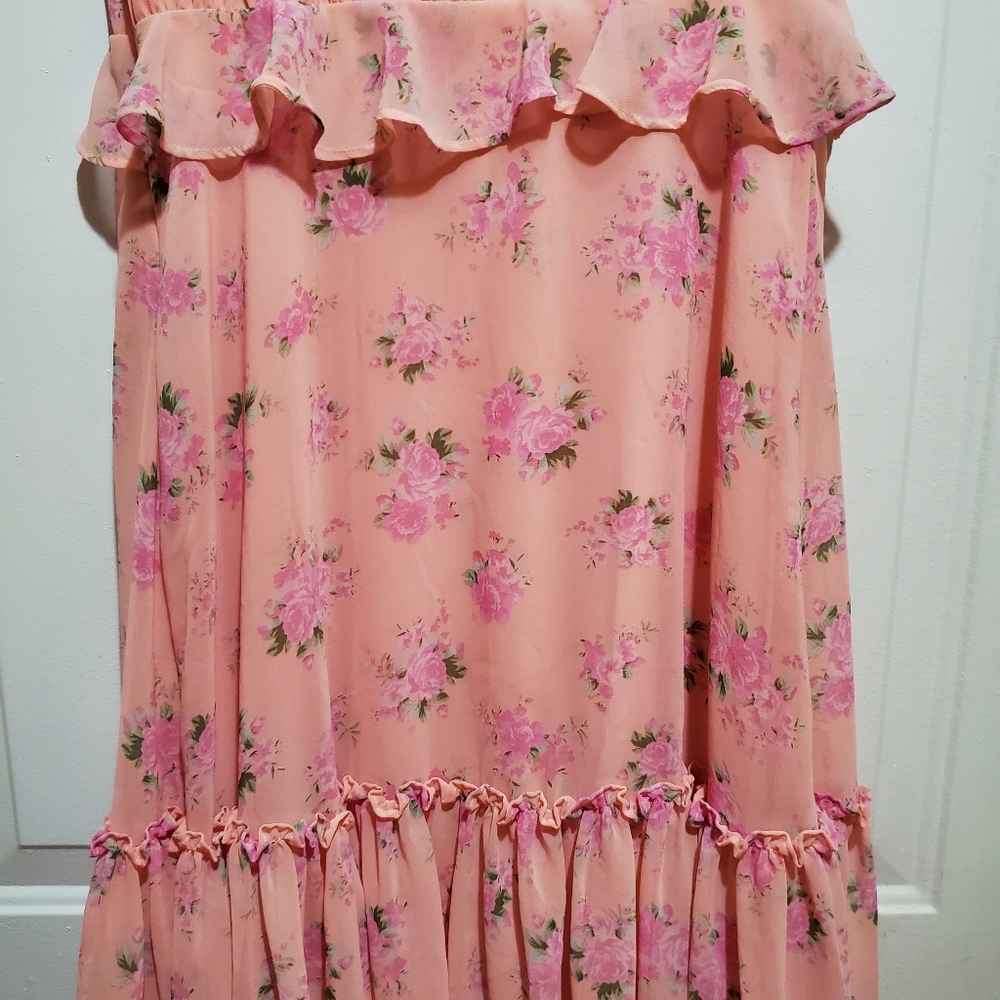 LoveShackFancy Pink Floral Ruffle Midi Dress Size 8 - Picture 11 of 12